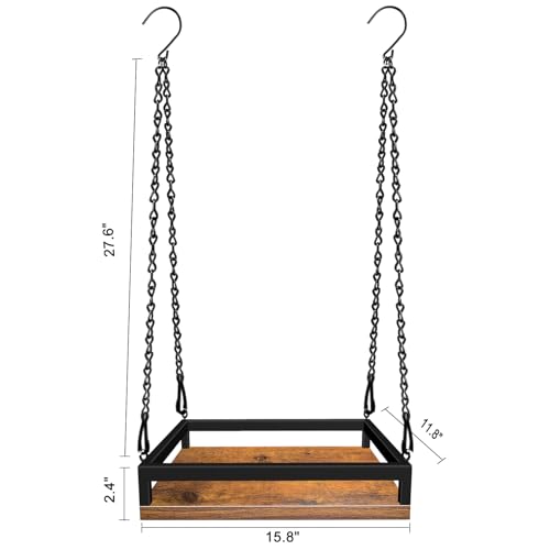Plant Hanger Indoor, 16" Wooden Hanging Plant Holder with Metal Frame Large Hanging Planter for Indoor Plants Load 50LB Hanging Plant Shelf with 27.6" Long Chain, Ideal for Heavier Pots Window Ceiling - size: Large
