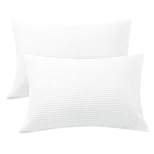 Zaizaihome Waffle Weave Pillowcases Queen Size 2 Pack, 100% Egyptian Cotton 600 Thread Count, Ultra Soft Pillow Shams with Envelope Closure, Breathable Skin-Friendly Pillow Case, White, 20x30 Inches - color: White, size: 30" x 20" (Pack of 2)