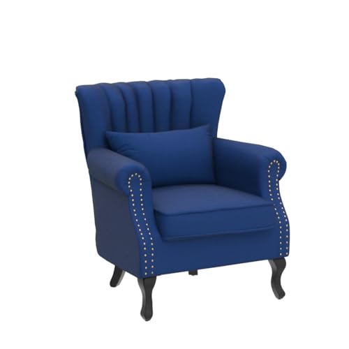 Kmax Blue Accent Chair Velvet Wingback Chair with Pillow Nail-Head Channel Tufted Oversized Club Chair for Living Room Bedroom Guest Room - color: Blue