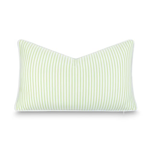 Hofdeco Premium Coastal Hampton Outdoor Performance Lumbar Pillow Cover Only, 12"x20" Water Repellent, UV and Fade Resistant for Backyard, Couch, Poolside, Grass Green Woven Coastline Stripes - color: Grass Green Coastline Stripes 12"x20"