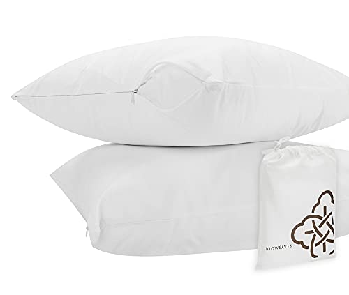 Bioweaves 100% Organic Cotton Breathable Pillow Protectors GOTS Certified with Zipped Closure – Standard, 20 x 26 inches, 2-Pack - size: Standard - 20" x 26"