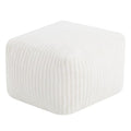 MeMoreCool Square Stuffed Pouf Ottoman Foot Rest, Stripe Furry Floor Pouf Foot Stool with Foam Chunk Filling, Soft Fluffy Stuffed Ottoman Footrest for Living Room, Faux Fur Beige - color: Ribbed Beige