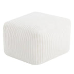 MeMoreCool Square Stuffed Pouf Ottoman Foot Rest, Stripe Furry Floor Pouf Foot Stool with Foam Chunk Filling, Soft Fluffy Stuffed Ottoman Footrest for Living Room, Faux Fur Beige - color: Ribbed Beige