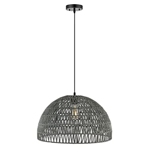 JONATHAN Y 20" Gray Modern Bohemian Woven Rope LED Pendant Light Fixture, Adjustable Dome Ceiling Lamp for Kitchen Island, Rope Shade, Coastal Farmhouse Decor (JYL6504D) - color: Gray, size: 20"