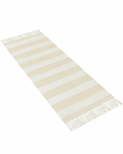 Simple Cream Stripes Kitchen Runner Rug 2'x4', Washable Woven Cotton Area Rug Bathroom Hallway Rug, Geometric Vertical Linens Modern Minimalism Entryway Bedroom Rug Non Slip Throw Rug Carpet - color: Cream, size: 2 x 4 ft