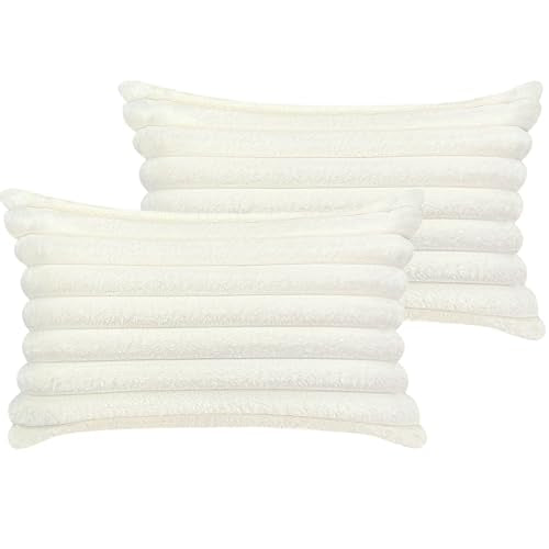 12x20 Throw Pillow Covers Set of 2, Decorative Faux Fur Covers for Bed, Couch Soft Fluffy Pillow Cover with Velvet Back for Living Room, Neutral Home Décor Accent for Sofa - Cream White - color: Cream White, size: 20" x 12" (Pack of 2)