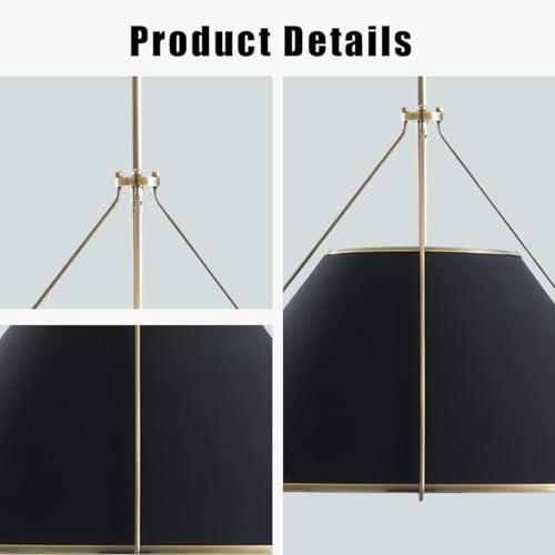 Natural Conical Black Linen Pendant Light for Kitchen Island, 24 Inch Modern Industrial Brass Metal Cage Ceiling Light with Adjustable Design, Elegant Light Fixture for Living Room, Dining Room