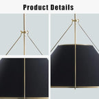 Natural Conical Black Linen Pendant Light for Kitchen Island, 24 Inch Modern Industrial Brass Metal Cage Ceiling Light with Adjustable Design, Elegant Light Fixture for Living Room, Dining Room