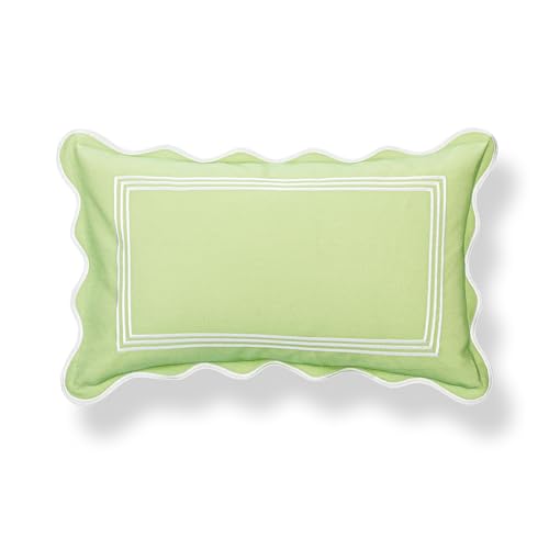 Hofdeco Premium Grandmillennial Patio Indoor Outdoor Lumbar Pillow Cover Only, 12"x20" Water Repellent for Backyard, Couch, Poolside, Grass Green Embroidered Frame - color: Grass Green Frame 12"x20"