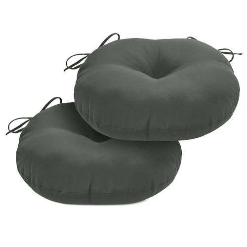 Round Outdoor Chair Cushions, Tufted Bistro Chair Cushions with Ties, Thickened Round Seat Cushion for Patio Furniture, 2 Pack, 15x15 Inch, Dark Grey - color: Dark Grey, size: 2 Count (Pack of 1)