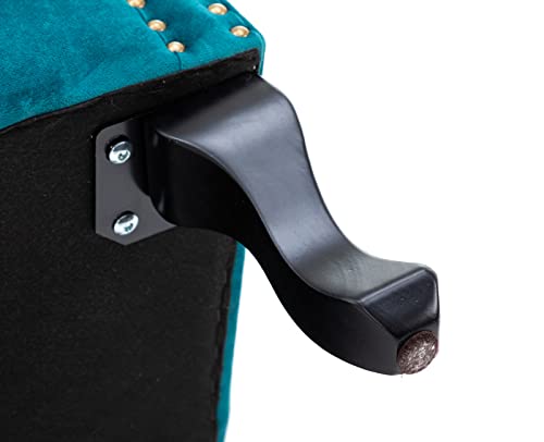 Kmax Teal Blue Accent Chair Velvet Wingback Chair with Pillow Nail-Head Channel Tufted Oversized Club Chair for Living Room Bedroom Guest Room - color: Teal Blue