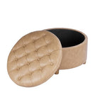 HomePop 28" Button Round Storage Ottoman - Light Camel Faux Leather - color: Light Camel Faux Leather