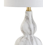 JONATHAN Y 20.5" Black/White Glass Table Lamp, Modern Gourd Bedside Nightstand Lamp for Bedroom, Living Room, White Linen Shade, LED Bulb Included (JYL1028D) - color: Black / White, size: Single