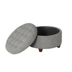 HomePop 25" Button Tufted Round Storage Ottoman - Gray Woven - color: Gray Woven