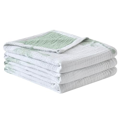 100% Cotton Muslin Throw Blanket Queen 90"x92", Vintage Indoor and Outdoor Use, Reversible and Breathable Fabric for Yard Picnics, Bedding or Chair Cover, Green - color: Root={'value': "['Palm']"}, size: \'Queen (90" x 94")\'