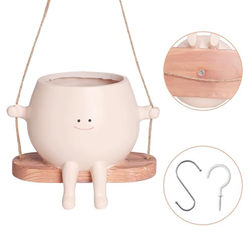 Large Swinging Smiley Face Planter Pot Hanging Flower Planters for Indoor and Outdoor Plants, Funny Succulent Pots for String of Pearls Plant Live- Ideal Gifts for Mother's Day and Christmas - size: Large