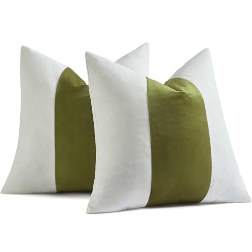 AmHoo Pack of 2 Velvet Panel Cotton Pillow Covers Decorative Pillowcase Cushion for Couch Sofa Bedroom 18 x 18-Inch Olive Green - color: Olive Green, size: 18" x 18" (Pack of 2)