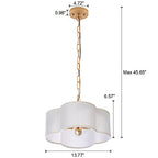 VILUXY Farmhouse Chandelier White Linen Fabric 4 Lights Pendant Light Flower Round Drum Chandelier with Gold Light Fixture for Bedroom Dining Room Living Room - color: white with chain