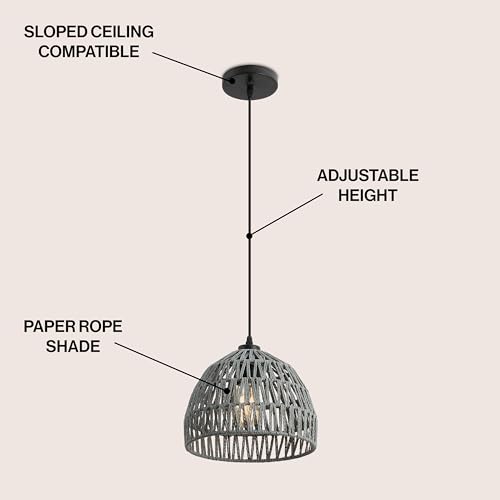 JONATHAN Y 10.25" Gray Modern Bohemian Woven Rope LED Pendant Light Fixture, Adjustable Dome Ceiling Lamp for Kitchen Island, Rope Shade, Coastal Farmhouse Decor (JYL6513D) - color: Gray, size: 10.25"