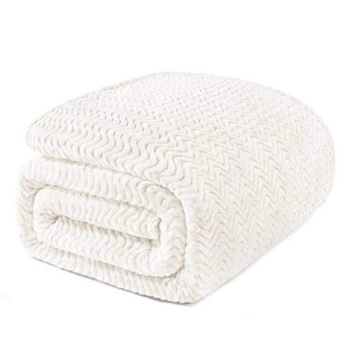 Exclusivo Mezcla Fleece Bed Blanket Twin Size, Lightweight Jacquard for Spring Summer, Soft Cozy Breathable Blankets, Ivory, 90x66 Inches - color: Ivory, size: Twin ( 90x66 IN )