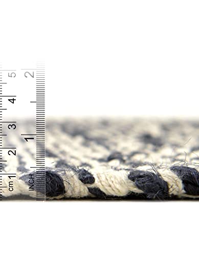Unique Loom Braided Jute Collection Area Rug - Assam (4' 1" x 6' 1" Rectangle, White Navy) - color: White Navy, size: 4'1" x 6'1" (Rectangular)