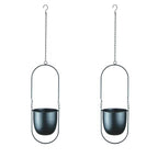 Modern Metal Hanging Planters with 6 Inch Pots and Sleek Chains - Set of 2 Oval Geometric Plant Hangers - Black Wall and Ceiling Mount Flower Holders for Indoor Décor - size: OVAL-6 INCH POT-V2