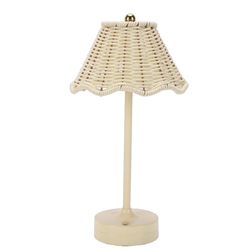 Boho Rattan Shade Table Lamp, Cordless Wicker Woven Vintage Table Lamp, 3 Colors Dimmable with Decorative Design, Ideal for Home Bedroom Living Room Office Decor (White) - color: White