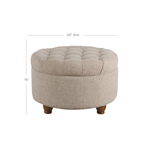 Homepop Home Decor Button Tufted Woven Round Storage Ottoman Large - color: Light Tan