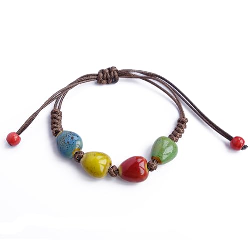Handmade Green Boho Bracelets for Women, Bohemian Ceramic Beads Bracelets for Friends, Trendy Porcelain Stone Beaded Bracelets for Sisters - color: Multi-H
