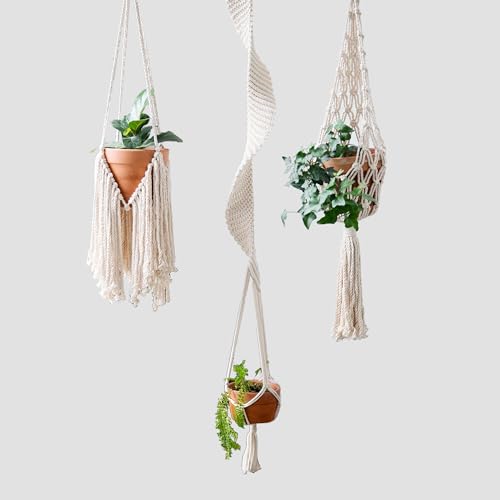Modern Minimalist Bohemian Style Hanging Planters Plant Net Pocket Hand Woven Hanging Basket Holder Tapestry Flower Basket with Exquisite Tassel Indoor Balcony Decoration (3 in 1) - size: 3 in 1