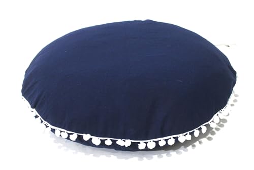 Mandala Barmeri Large Floor Pillow Cover Cushion Meditation Seating Ottoman Throw Cover Hippie Decorative Zipped Bohemian Pouf Ottoman Poufs, Pom Pom Pillow Cases (Blue, 22" Round) - color: Blue, size: 22"D x 4"W x 22"H