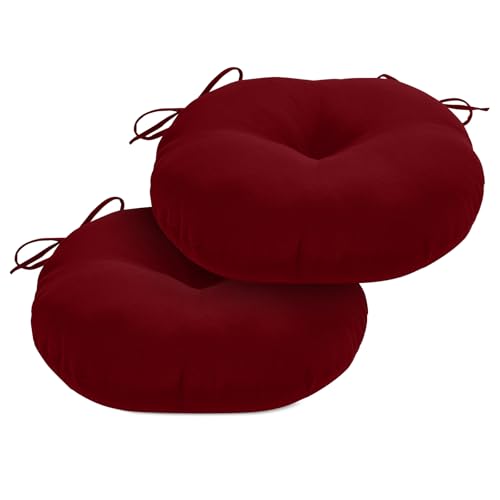 Round Outdoor Chair Cushions, Tufted Bistro Chair Cushions with Ties, Thickened Round Seat Cushion for Patio Furniture, 2 Pack, 15x15 Inch, Burgundy - color: Burgundy, size: 2 Count (Pack of 1)