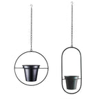 Modern Metal Hanging Planters Set of 2 - Round and Oval Geometric Plant Hangers with 5 Inch Pots - Black Wall and Ceiling Mount Flower Holders for Indoor and Covered Outdoor Décor - size: CIRCLE +OVAL - 5 INCH POT