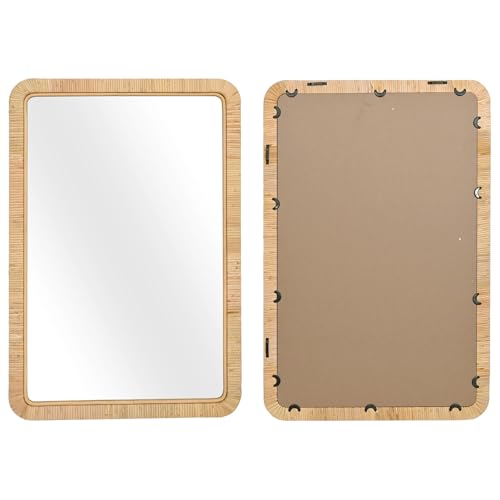 FUIN 24"x36" Rattan Wall Mirror, Natural Wicker Rectangle Bathroom Vanity Mirror, Hanging Boho Decorative Mirror for Farmhouse, Entryway, Bedroom, Living Room, Horizontal Vertical Mount - color: Rattan, size: 36"L x 24"W