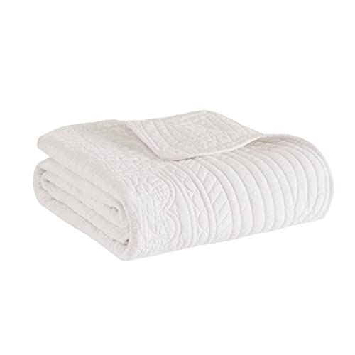 Madison Park Luxe Quilted Throw Blanket - Damask Stitching Design, Cotton Filled Spread, Ultra Soft, Cozy Bedding for Living Room Couch, Sofa, Bed, 60x72", Scalloped Borders White - color: Scalloped Edges White, size: 60"x72"