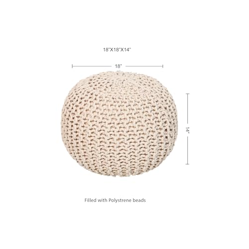 REDEARTH · Round Pouf Ottoman - Hand Knitted Cable Boho Poof Home Décor Pouffe Circular Footrest for Living Room - Nursery - Bedroom - Lounge 100% Cotton (18”x18”x14”) - Ivory, Set of 2 - color: Circular Ivory-s, size: 18"Dx18"Wx14"H