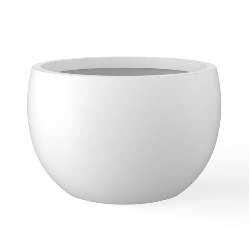 Kante 15.7" Dia Round Concrete Planter, Outdoor/Indoor Large Bowl Plant Pots with Drainage Hole and Rubber Plug for Garden Patio Balcony Home, Pure White - color: Pure White, size: 15.7" d