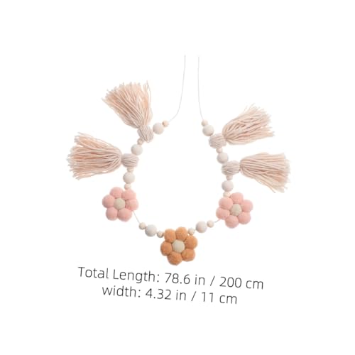 Beavorty Boho Tassel Wall Hanging Ornaments with Wooden Beads, 2pcs Brown Flower Fringe Garland for Room and Party Backdrop Decor