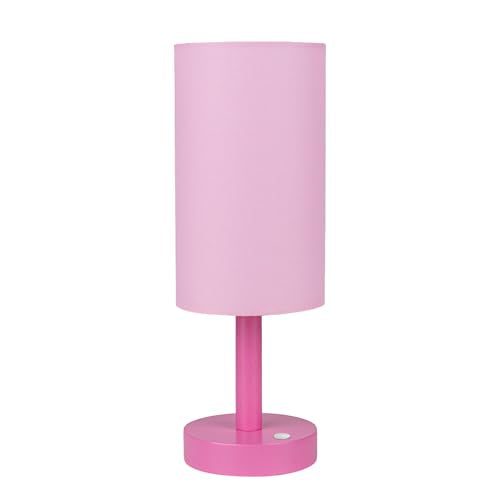 LALISU Small Table Lamp Nightstand Lamp Linen Lampshade Bedroom Wood Base Small Bedside Lamp for Night Stands, Desk Lamps for Reading Living Room, Office (LED Bulb Included) (Pink) - color: Pink