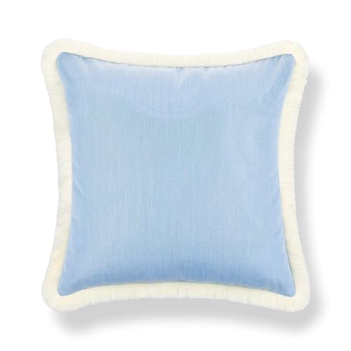 Hofdeco Premium Coastal Hampton Outdoor Performance Throw Pillow Cover Only, 22"x22" Water Repellent, UV and Fade Resistant for Backyard, Couch, Poolside, Azure Blue Woven Solid - color: Azure Blue Solid 22"x22"