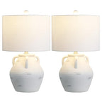 JONATHAN Y 20.5" White Ceramic Pottery Jar Table Lamp Set of 2 for Bedroom Living Room, Rustic Coastal French Country Cottage Style, White Linen Shade, LED Bulbs Included JYL5502A-SET2