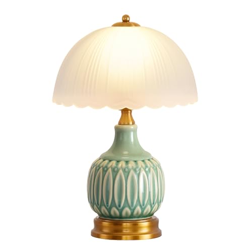Table Lamps Ceramic Retro Lamp for Living Room,15.7" Modern Bedside Nightstand Traditional Lamps, Classic Chinoiserie Green Glass Lamp for Home (Retro) - style: Retro