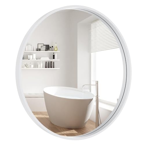 WallBeyond Round Wood Mirror 24 inch Circle Wall Mirror for Bathroom Round Wall Mirror for Wall Decor, Vanity, Entryway Living Room (White) - color: White, size: 24"L x 24"W