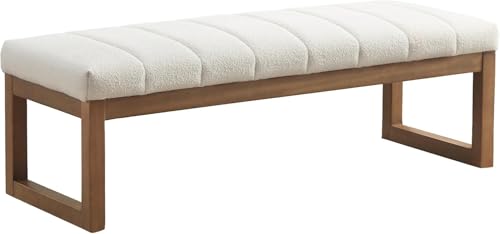 Zihanhome 52.7" Bedroom Bench for End of Bed, Modern Upholstered Teddy Fabric Entryway Bench & Dining Bench, Footrest Stool Bench with Solid Wood Frame for Bedroom, Living Room (Beige) - color: Beige