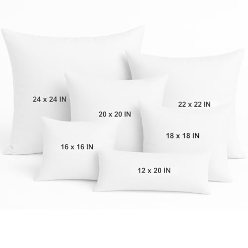 LANE LINEN 4 Pack 18x18 White Throw Pillow Inserts for Decorative Pillow Covers, Couch Pillows for Living Room, Fluffy Pillows for Bed - size: 18" x 18"
