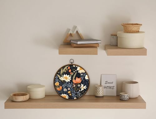 Round Wall Decoration, Boho Flowers Wall Art, Midcentury Modern Printed Canvas Wall Hanging for Bedroom Kitchen Office, Bedroom Wall Decor, Living Room Wall Art, Circular Wall Hanging with Hooks,19 - color: Vintage18