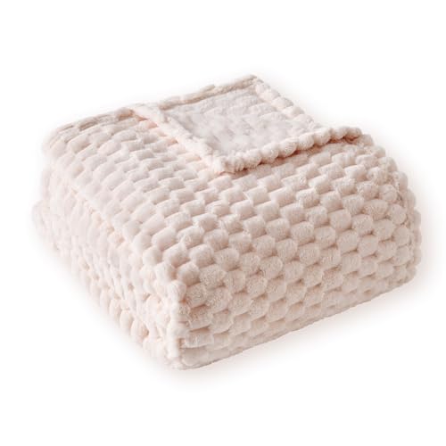 PLEASANT BOULEVARD Fleece Throw Blanket for Couch with 3D Turtle Shell Jacquard Soft Blanket, Fuzzy Blanket for All Seasons 60x80 Inches, Beige - color: Beige, size: 60x80in
