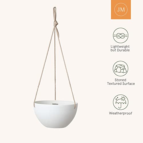 LA JOLIE MUSE White Hanging Planter Basket - 8 Inch Indoor Outdoor Flower Pots, Plant Containers W/Drainage Hole, Plant Pot for Hanging Plants, Pack 2 - color: White, size: 8 Inch