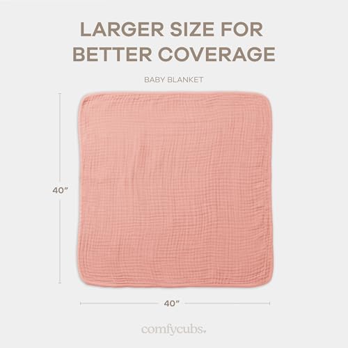 Comfy Cubs Muslin Baby Blanket - Soft, Lightweight, 6-Layer Cotton Swaddle Blankets for Newborns, Infants & Toddlers - 40" x 40" Large, Breathable & Versatile for Sleeping & Tummy Time - Bold Blush - color: Bold Blush, size: Baby - 40" X 40"