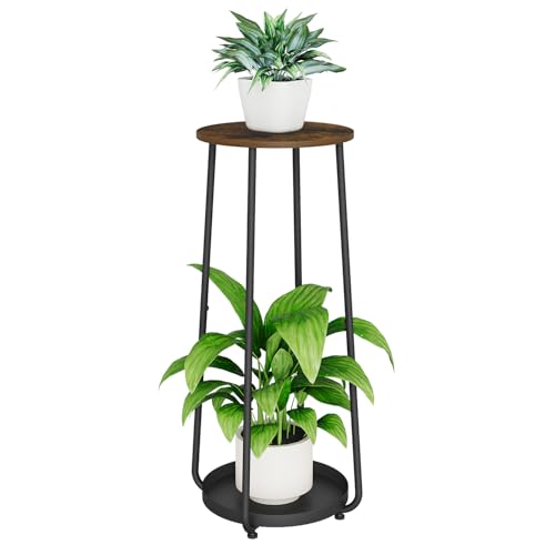 YINMIT Plant Stand Indoor, 2 Tier Wood Plant Stand, 30" Tall Vertical Flower Pot Stand, Round Corner Plant Shelf, Planter Pot Holder for Balcony Garden Patio Living Room - size: 30 In